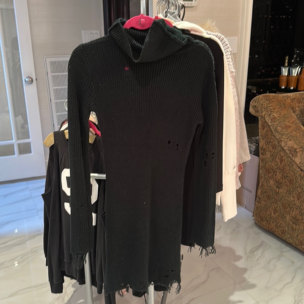 slylar + madison ripped black turtle neck sweater dress
